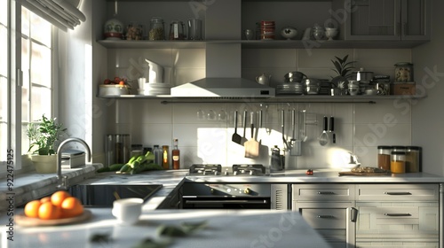 Sleek Gray Kitchen Interior with Modern Countertops