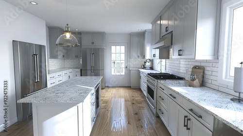 Sleek Gray Kitchen Interior with Modern Countertops