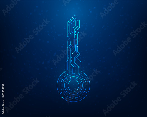key security data identity technology blue background. padlock line circuit. vector illustration fantastic hi-tech design.