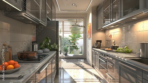 Sleek Gray Kitchen Interior with Modern Countertops