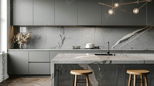 Sleek Gray Kitchen Interior with Modern Countertops