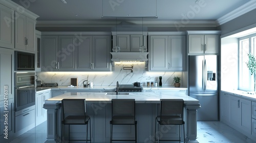 Sleek Gray Kitchen Interior with Modern Countertops