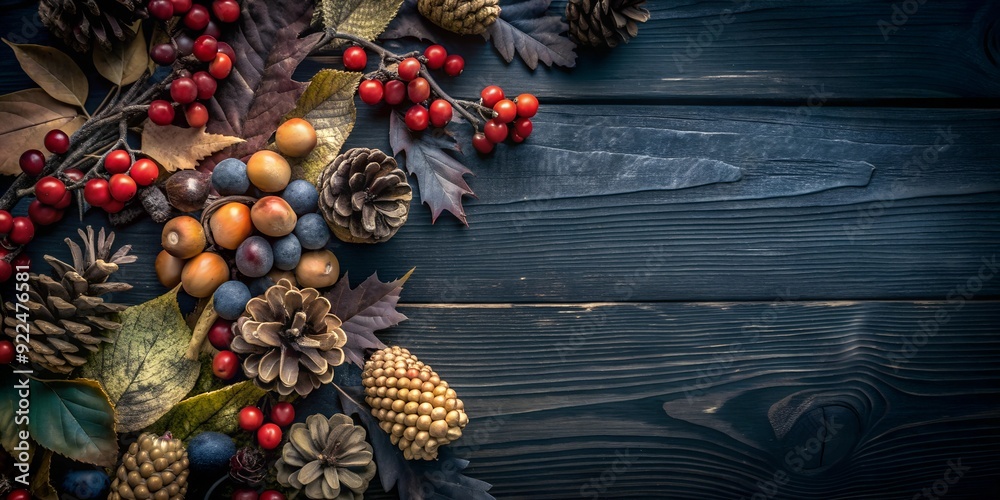 Naklejka premium Beautiful autumn background for cards with autumn berries and flowers, autumn chrysanthemums.