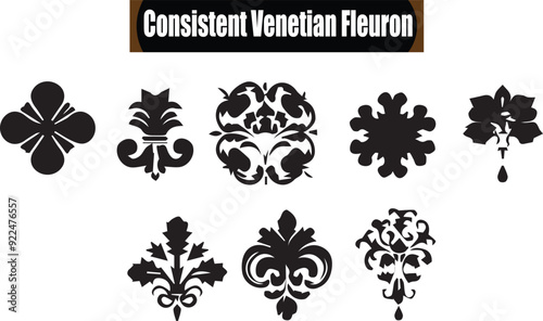 Consistent Venetian Fleuron Flat Black Silhouette Vector Art Bundle