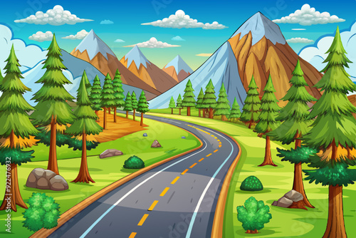 Mountain road landscape illustration art vector illustration