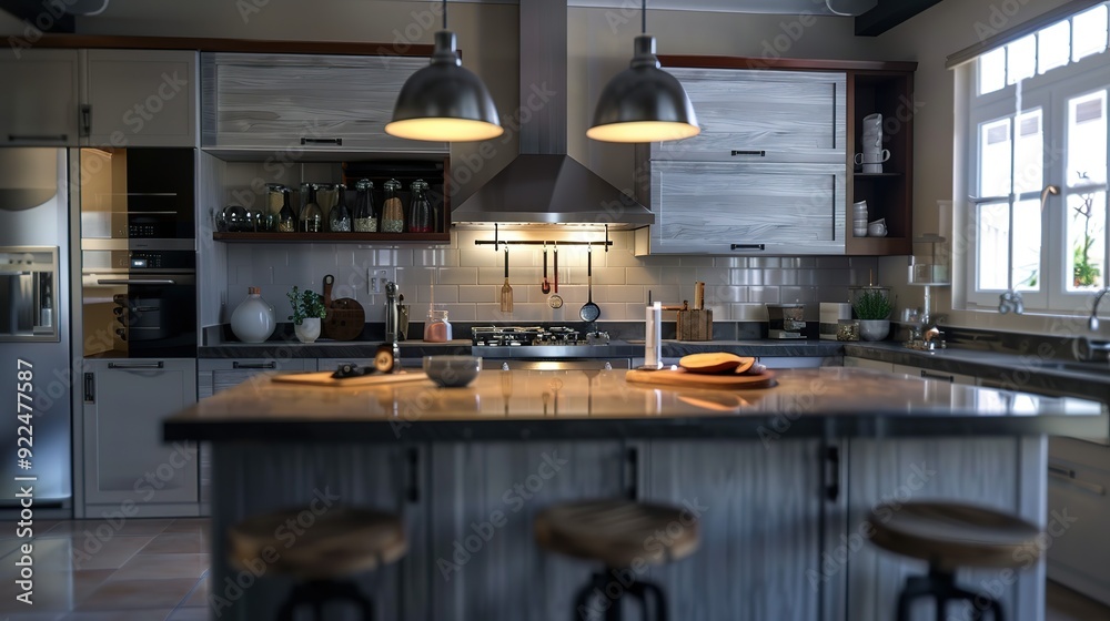 Sleek Gray Kitchen Interior with Modern Countertops Sleek Gray Kitchen Interior with Modern Countertops