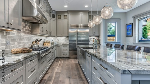 Sleek Gray Kitchen Interior with Modern Countertops