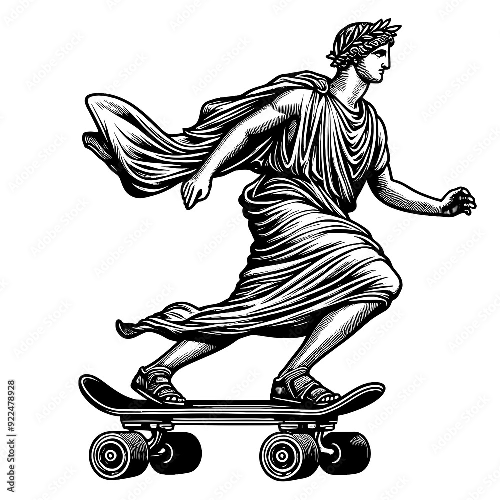 classical statue figure riding a skateboard, ancient art with modern urban culture in a playful style sketch engraving generative ai PNG illustration. Scratch board imitation. Black and white image classical statue figure riding a skateboard, ancient art with modern urban culture in a playful style sketch engraving generative ai PNG illustration. Scratch board imitation. Black and white image