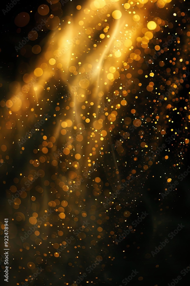 Abstract background with golden bokeh lights and streaks on a black background. Abstract background with golden bokeh lights and streaks on a black background.