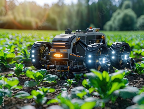 Smart farming with automated equipment, representing tech in agriculture.