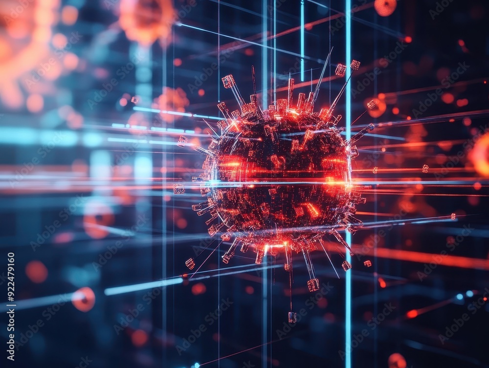 Digital representation of a vibrant virus structure in a high-tech ...