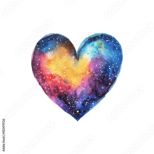 heart shape galaxy vector illustration in watercolor style