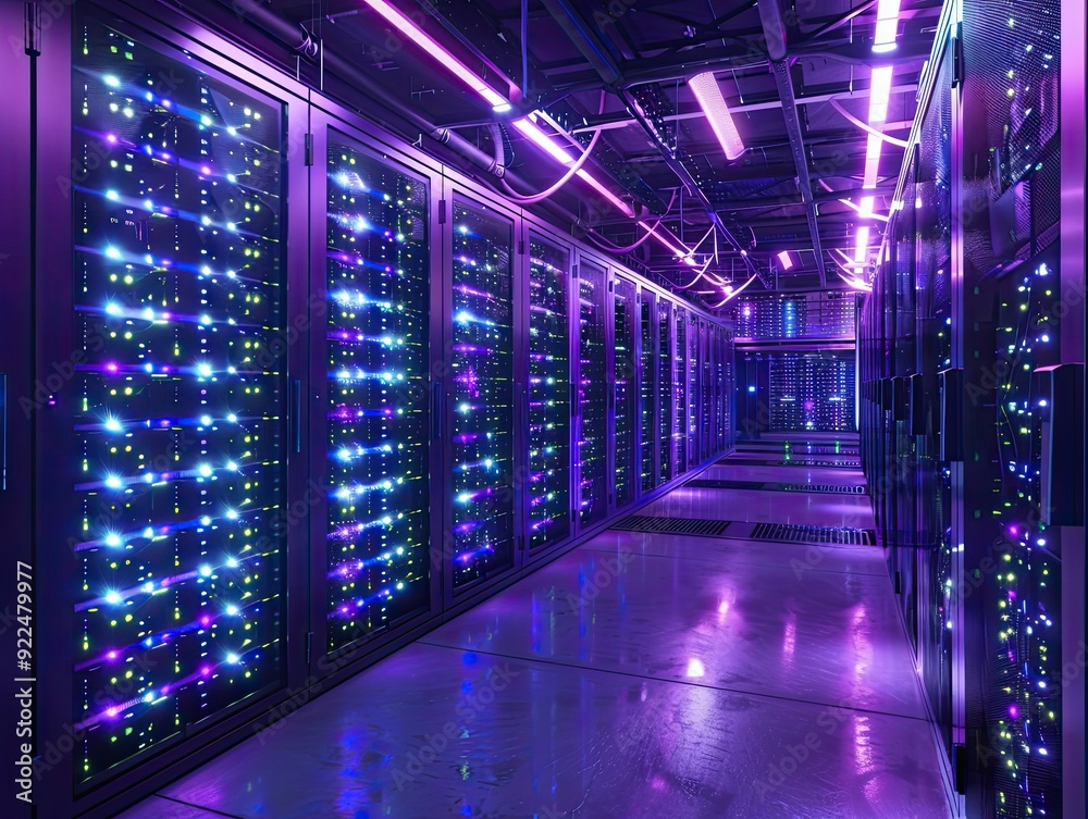 Fototapeta premium Clean energypowered data center, symbolizing green tech infrastructure.,