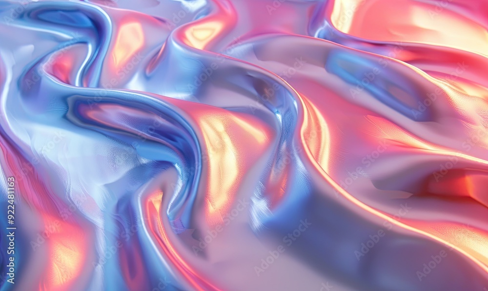 Fototapeta premium 3d render abstract background iridescent holographic foil metallic texture ultraviolet wavy wallpaper fluid ripples liquid metal surface esoteric aura spectrum bright hue colors.