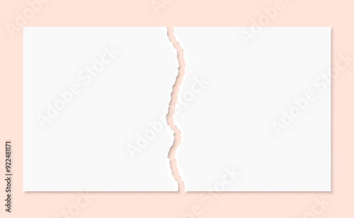 Torn paper background. Two parts of white sheet with jagged edges vector illustration.