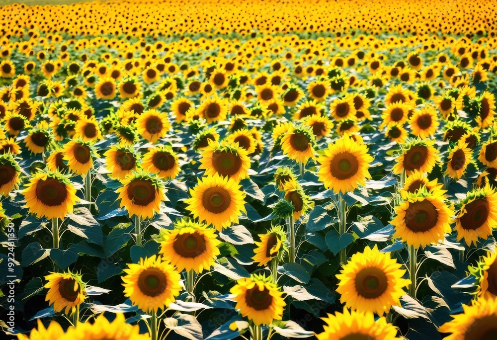 vibrant sunflower fields under clear blue sky featuring lush greenery bright yellow blooms full bloom, nature, landscape, agriculture, summer, sunlight, petal vibrant sunflower fields under clear blue sky featuring lush greenery bright yellow blooms full bloom, nature, landscape, agriculture, summer, sunlight, petal