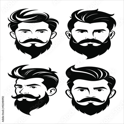 "Stylized Silhouette of Hipster Beard with Curled Mustache on Minimalist White Backdrop"
