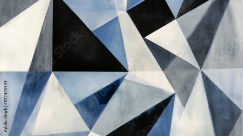 Artistic geometric triangles in shades of light blue, gray, white and cream.