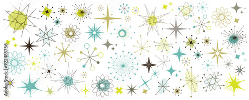 Retro Atomic Stars Clip Art Collection, Atomic Age, Mid-Century Modern Stars