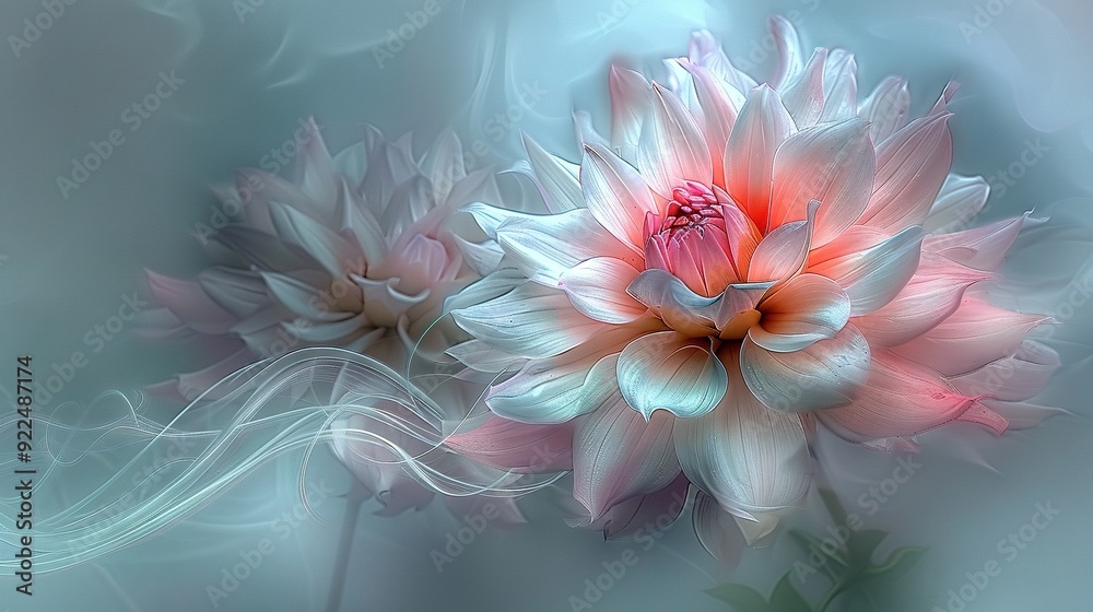 a pink flower on a blue and white background a pink flower on a blue and white background