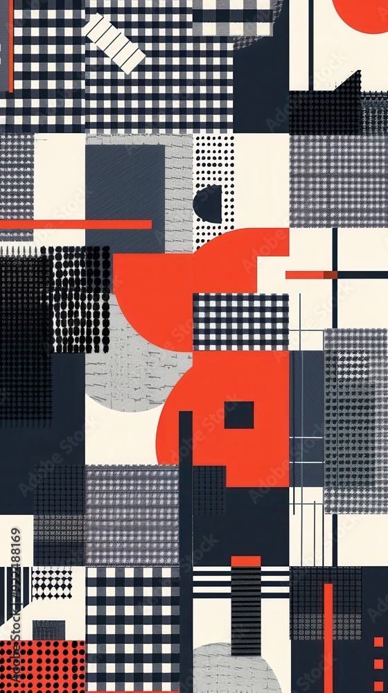 A vibrant mix of geometric patterns and colors creates a dynamic abstract composition A vibrant mix of geometric patterns and colors creates a dynamic abstract composition