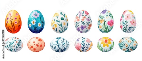 Watercolor Easter Eggs Decorated with Floral Patterns