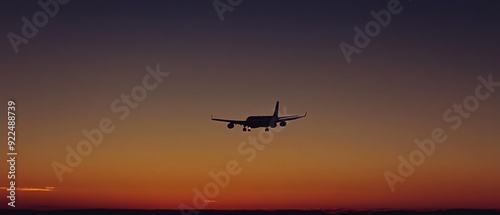 Airplane Silhouette Against a Sunset Sky