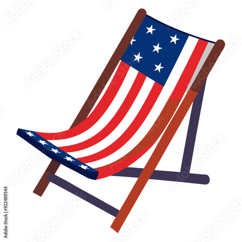 American Flag Beach Chair Clipart - Patriotic Beach Chair Vector, SVG, Cricut Cut Files, Silhouette, Vector Illustration, T-Shirt Graphics