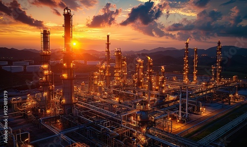 Wallpaper Mural oil refinery plant for crude oil industry on desert in evening twilight energy industrial machine for petroleum gas production background. Torontodigital.ca