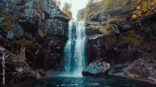 beautiful waterfall cascading down a rocky cliff