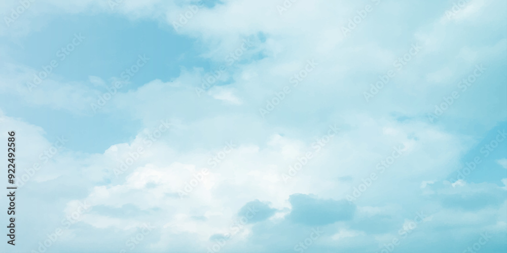 Fototapeta premium sunny sky blue light watercolor background. Aquarelle painting brush effect card paper textured canvas cloudy smoke space for text, entertaining card, template. aquamarine color graphics illustration