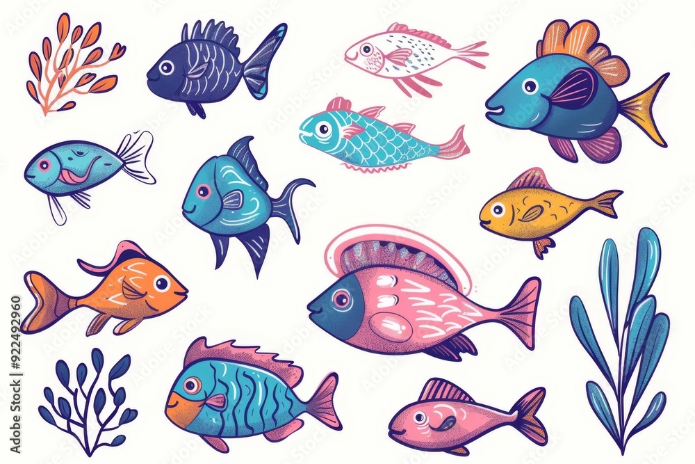 Fototapeta premium Fish flat icon, mackerel shape, minimal fishing symbol, tuna silhouette, salmon sign, color fish