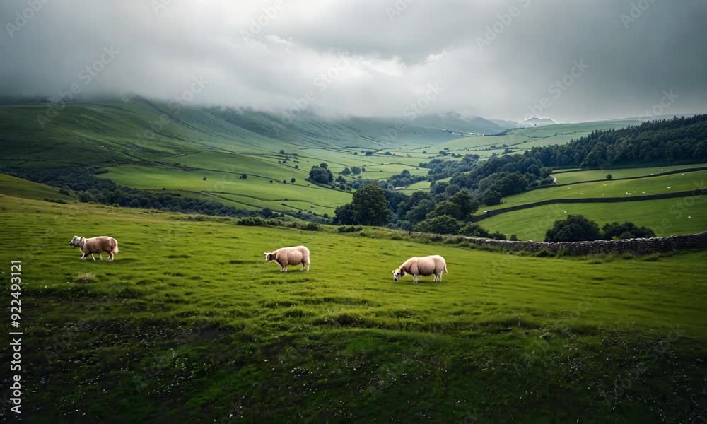 cloudy day grazing animal friends on lush green field