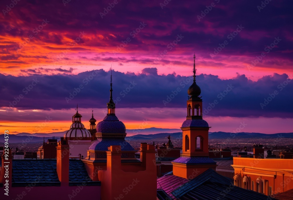 intricate rooftops silhouetted vibrant showcasing detailed architecture rich colors stunning evening sky, sunset, clouds, light, cityscape, landscape intricate rooftops silhouetted vibrant showcasing detailed architecture rich colors stunning evening sky, sunset, clouds, light, cityscape, landscape