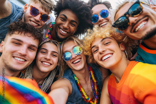 Happy Group of Friends Celebrating Pride Together, Diverse and Vibrant photo