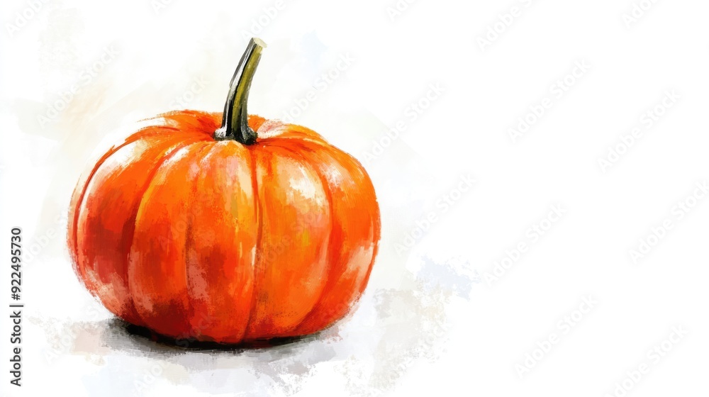 Fototapeta premium Painted pumpkin illustration isolated on white background with copy space. Ripe squash. Thanksgiving harvest concept