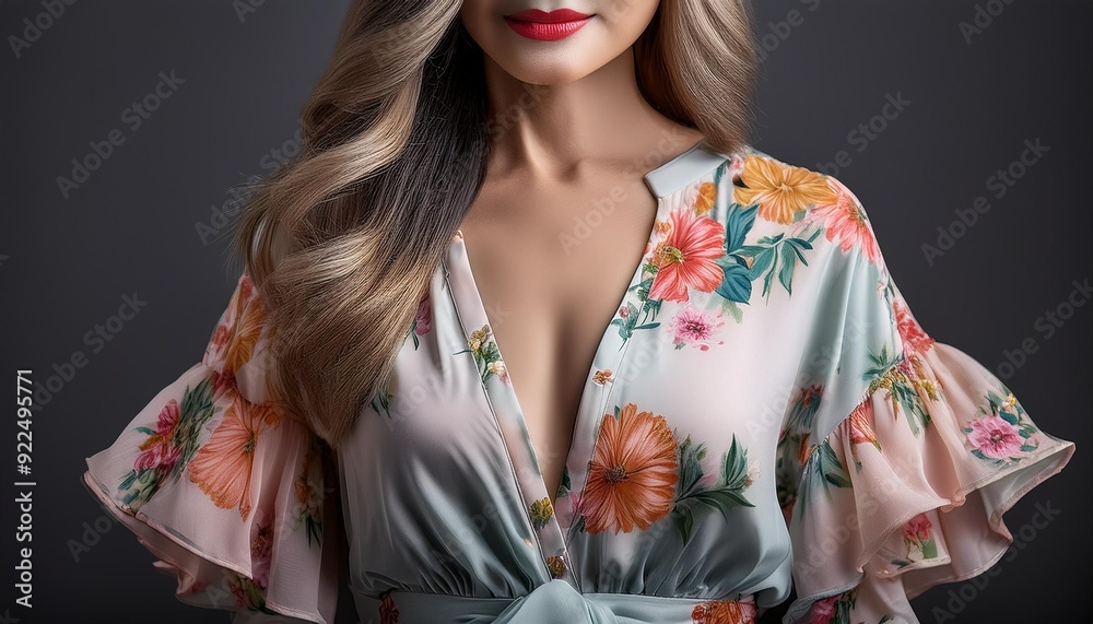 A flowy chiffon blouse with romantic bell sleeves. A flowy chiffon blouse with romantic bell sleeves.