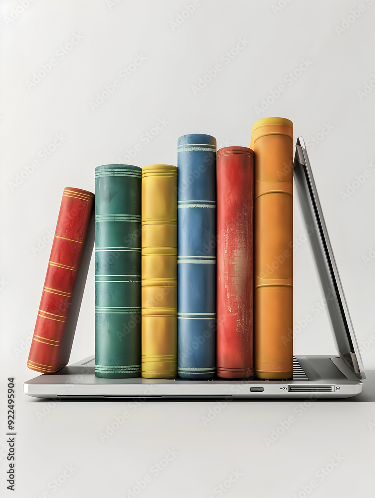 A 3D Flat Icon of Book and Laptop: Traditional vs. Modern Educational Tools on Whimsical Background for TextGraphics, Isolated White Background A 3D Flat Icon of Book and Laptop: Traditional vs. Modern Educational Tools on Whimsical Background for TextGraphics, Isolated White Background