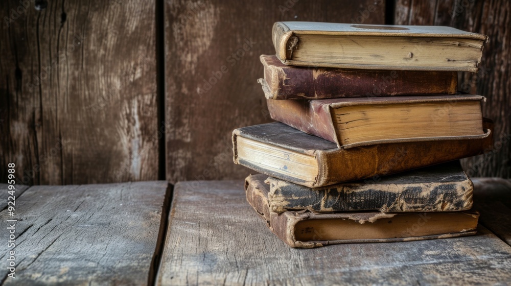 Stack of old, antique books with worn covers and yellowed pages Stack of old, antique books with worn covers and yellowed pages