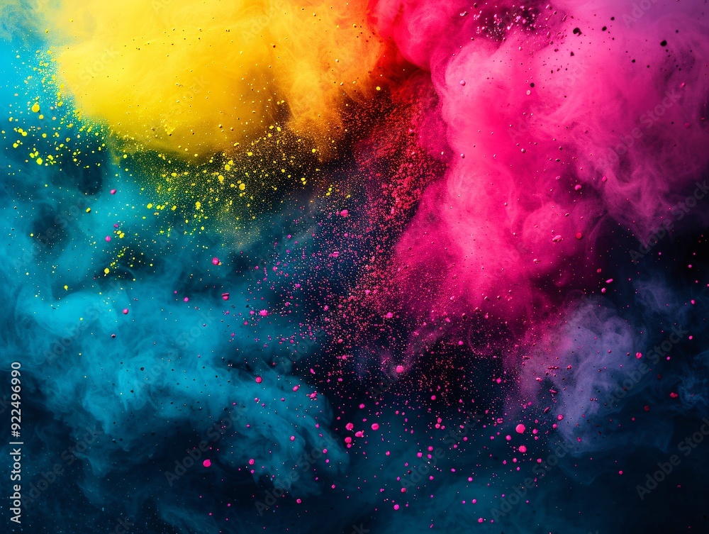 Fototapeta premium Clouds of multi-colored dust on a black background. Artificial intelligence. 