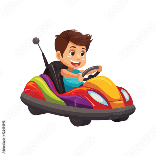 A boy riding cartoon bumper car vector