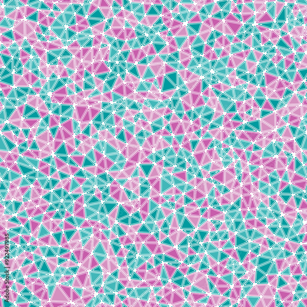 Abstract background with mosaic triangle shapes. Rounded solid shapes in frames. Small triangles size. Multiple colors style. Repeatable pattern. Creative vector tiles. Seamless vector illustration. Abstract background with mosaic triangle shapes. Rounded solid shapes in frames. Small triangles size. Multiple colors style. Repeatable pattern. Creative vector tiles. Seamless vector illustration.