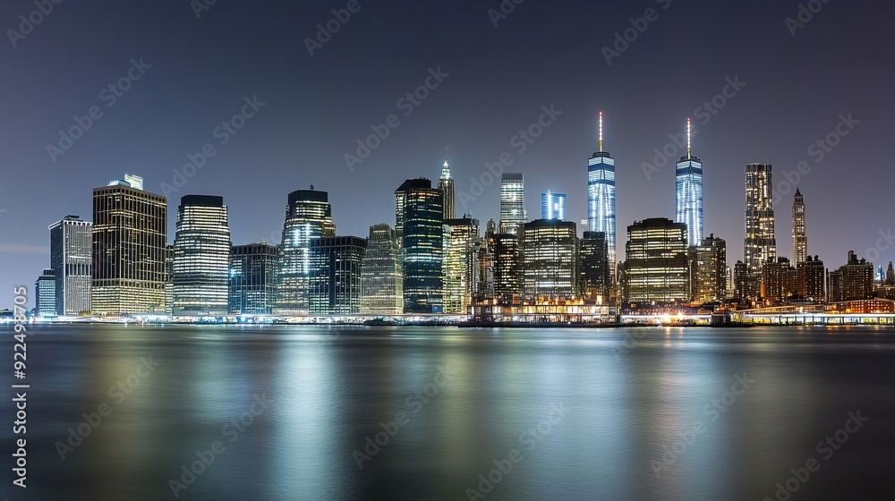 Fototapeta premium Nighttime City Skyline Reflection