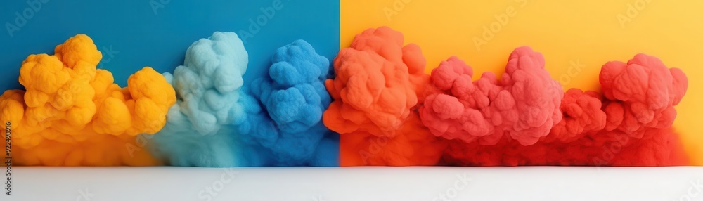Vibrant clouds of colored smoke blending in blue, orange, and yellow hues. Perfect for creative designs and artistic projects. Vibrant clouds of colored smoke blending in blue, orange, and yellow hues. Perfect for creative designs and artistic projects.