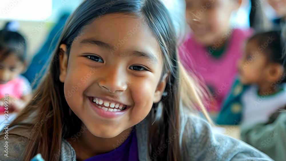 Smiling Young Asian Girl in Classroom Environment Engaged in Group Learning Activities, 4k video Smiling Young Asian Girl in Classroom Environment Engaged in Group Learning Activities, 4k video