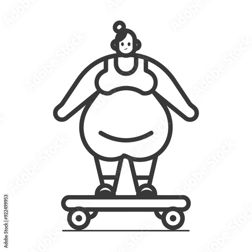 Overweight Woman in a Sports Bra Skateboarding