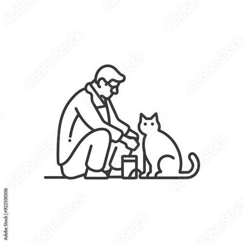 Man feeding cat from a can