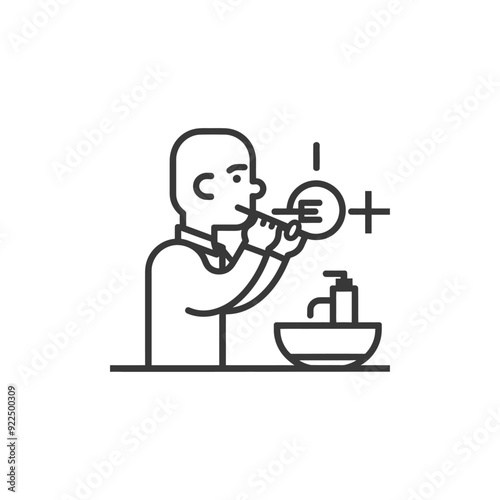 Man Brushing Teeth with Toothbrush in Bathroom