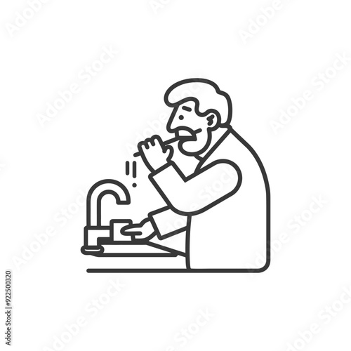 Man Brushing Teeth with Water Splashing