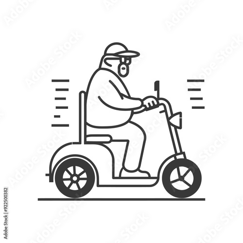 Man in a Hat Riding a Motorized Scooter